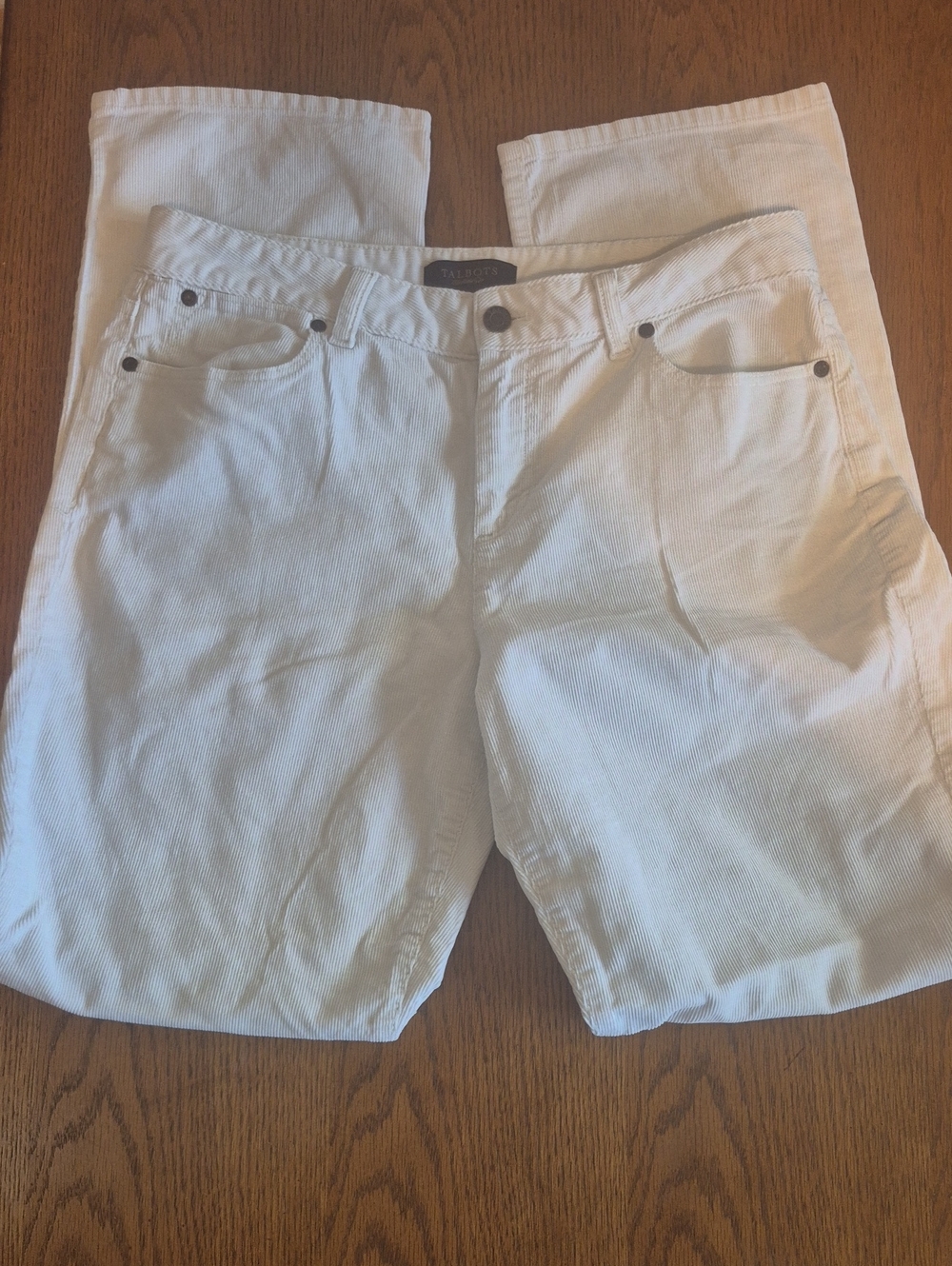 Talbots Womens White Corduroy Straight-Leg Pants Size 10